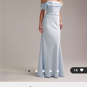 Elegant Off-Shoulder Light Blue Evening Gown